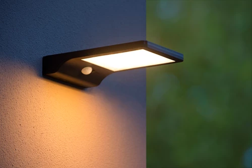 Lucide BASIC - Wall light Indoor/Outdoor- Solar - LED - 1x3W 2700K - IP44 - Motion & Day/Night Sensor - Black - atmosphere 1